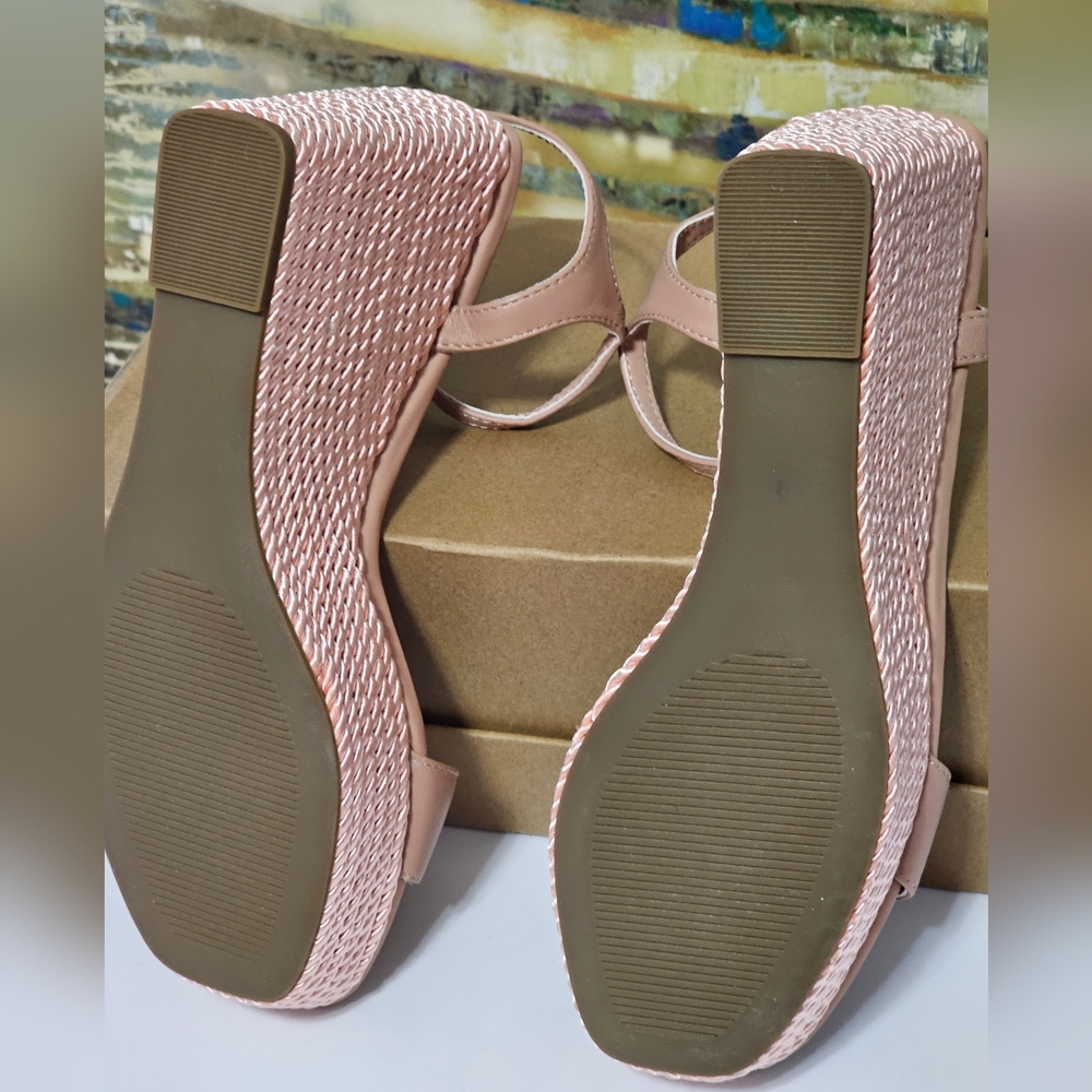 Steve Madden Tory Twist Blush Lea Leather Wedge Sandals Size 8 - Picture 5 of 13
